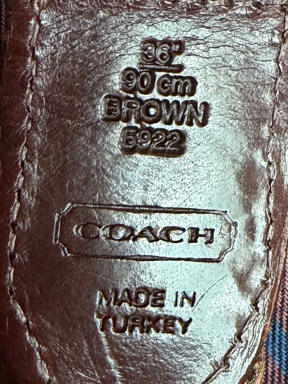 Coach 5922 Woven Brown Leather Mens Belt with Brass Buckle 36” Brown EUC